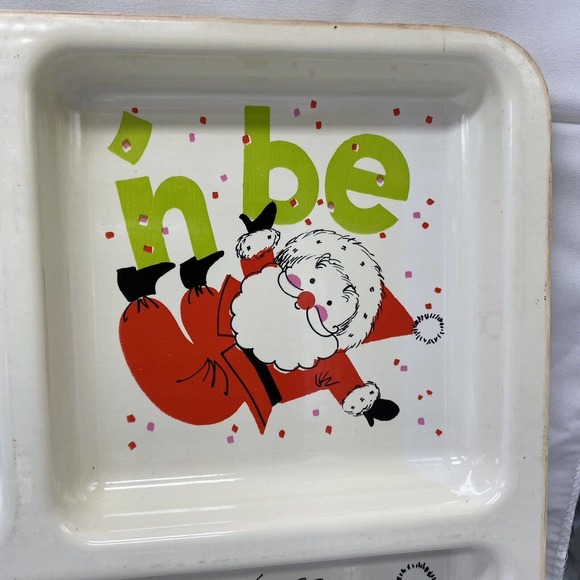 Vtg MCM Christmas Santa Divided Serving Snack Tray Platter Kitschy 20x13.5 - Picture 5 of 10